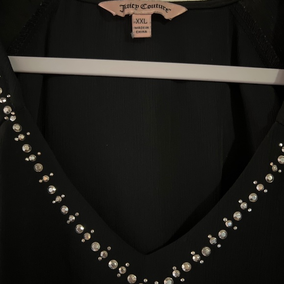 Black rhinestone blouse with peakaboo sleeve - Picture 3 of 5